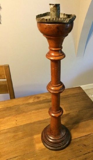 Rare 16th Century Lathe Turned Candlesticks Oak or Fruitwood 3