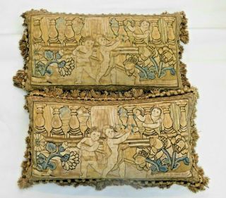 Antique 18th Century Medieval Tapestry Pillows