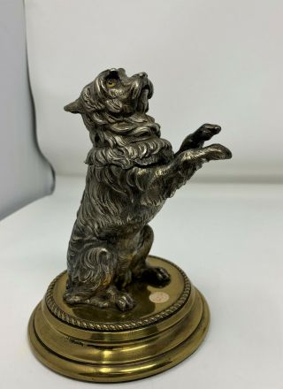 Antique Vienna Bronze Greyfriars Bobby Skye Terrier Dog Figural Inkwell Brass