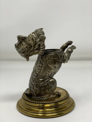 Antique Vienna Bronze GREYFRIARS BOBBY Skye Terrier Dog Figural Inkwell Brass 2