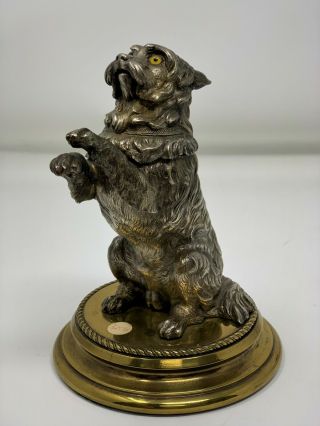 Antique Vienna Bronze GREYFRIARS BOBBY Skye Terrier Dog Figural Inkwell Brass 3