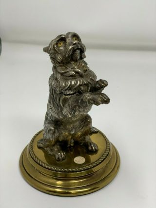 Antique Vienna Bronze GREYFRIARS BOBBY Skye Terrier Dog Figural Inkwell Brass 4