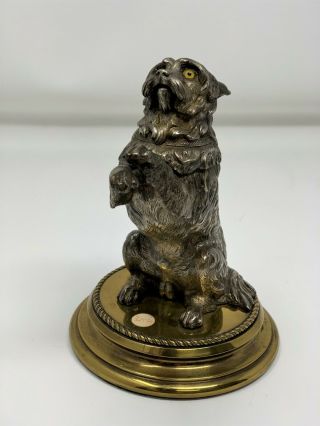 Antique Vienna Bronze GREYFRIARS BOBBY Skye Terrier Dog Figural Inkwell Brass 7