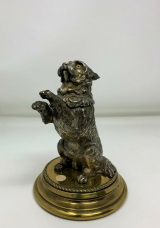 Antique Vienna Bronze GREYFRIARS BOBBY Skye Terrier Dog Figural Inkwell Brass 8