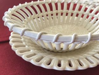 Antique Ivory Wedgwood Creamware Twig Fruit Basket Bowl With Plate Stand