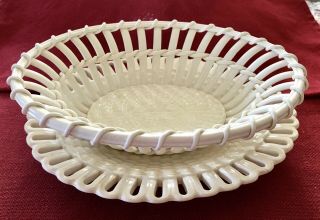 Antique Ivory WEDGWOOD CREAMWARE TWIG FRUIT BASKET BOWL With Plate Stand 2