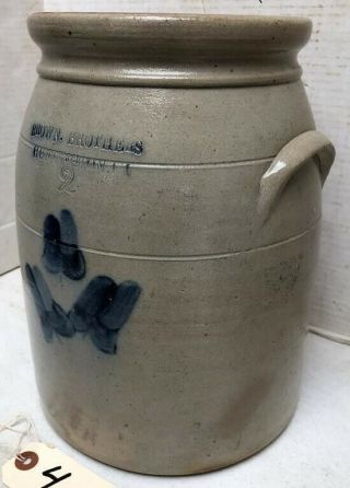 Antique RARE BROWN BROTHERS Blue Decorated Crock Huntington,  Long Island 2 Gal. 2