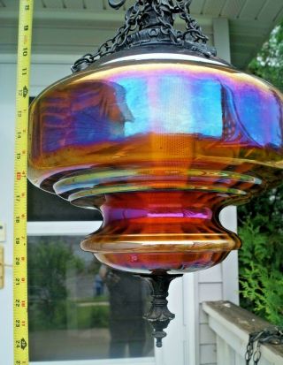 1940s - 60s Marigold Carnival Glass Hallway Hanging Electric Lamp Swag Light 6