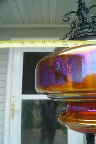 1940s - 60s Marigold Carnival Glass Hallway Hanging Electric Lamp Swag Light 7