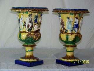 RARE - Antique Majolica Neoclassical Hollywood Regency Mantle Urns 10