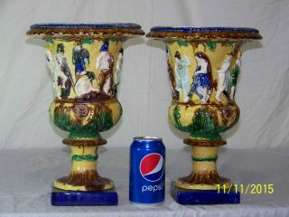 RARE - Antique Majolica Neoclassical Hollywood Regency Mantle Urns 11