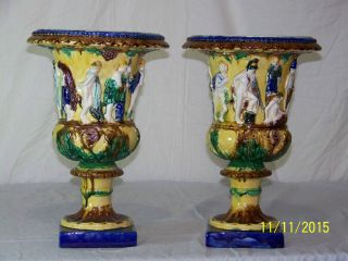 RARE - Antique Majolica Neoclassical Hollywood Regency Mantle Urns 12