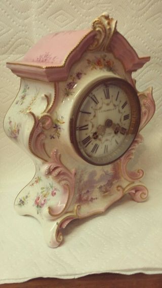 Fine French Porcelain Mantle Clock,  CaldwellPhiladelphia C.  1900 2