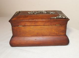 antique ornate applied sterling silver mounted wooden wood jewelry box casket 10