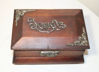 antique ornate applied sterling silver mounted wooden wood jewelry box casket 2