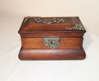 antique ornate applied sterling silver mounted wooden wood jewelry box casket 4