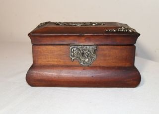 antique ornate applied sterling silver mounted wooden wood jewelry box casket 5