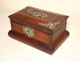 antique ornate applied sterling silver mounted wooden wood jewelry box casket 9