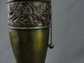 Fine Brass Art Nouveau Era Lamp Reverse Painted Satin Glass Shade Roses Stunning 12