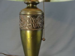 Fine Brass Art Nouveau Era Lamp Reverse Painted Satin Glass Shade Roses Stunning 3