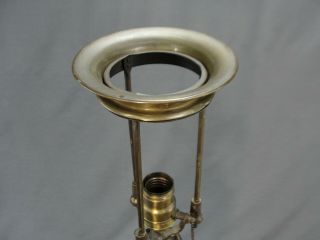 Fine Brass Art Nouveau Era Lamp Reverse Painted Satin Glass Shade Roses Stunning 5