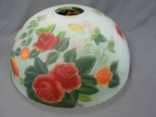 Fine Brass Art Nouveau Era Lamp Reverse Painted Satin Glass Shade Roses Stunning 8