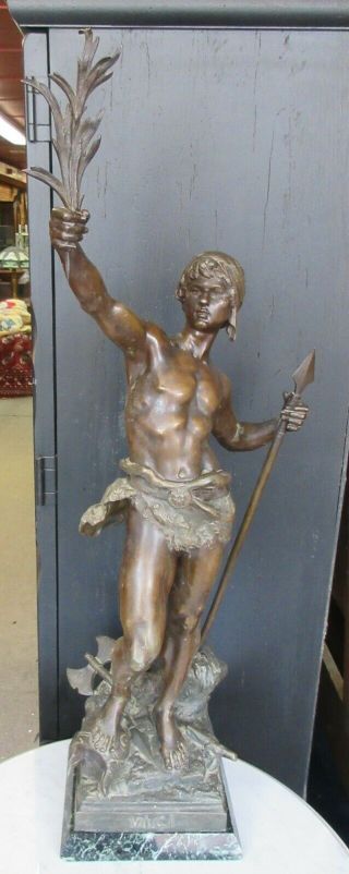 Antique Signed Louis Moreau French Bronzed Spelter Statue 36 "