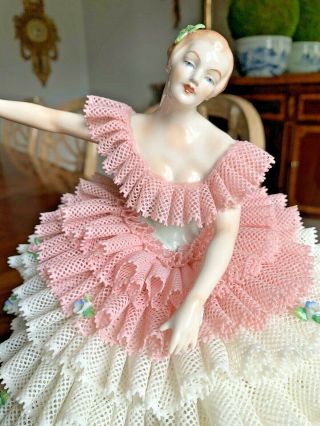 Gorgeous Large Antique Sitzendorf Dresden Germany Ballerina Lady Figurine 2