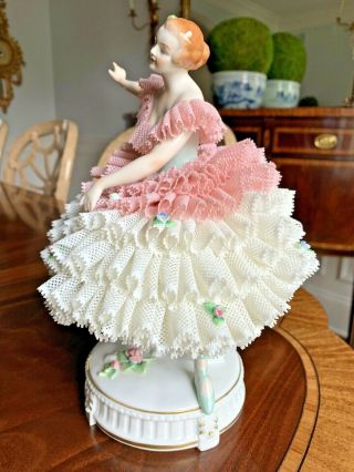 Gorgeous Large Antique Sitzendorf Dresden Germany Ballerina Lady Figurine 5