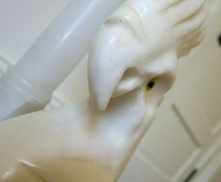 Antique Carved Alabaster Italian Marble Cockatoo Lamp w/Shade,  White Parrot Bird 10