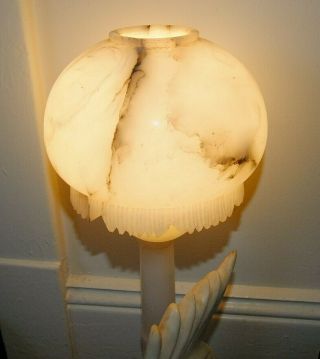 Antique Carved Alabaster Italian Marble Cockatoo Lamp w/Shade,  White Parrot Bird 3