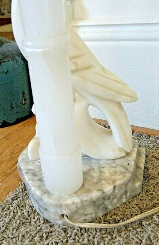 Antique Carved Alabaster Italian Marble Cockatoo Lamp w/Shade,  White Parrot Bird 8