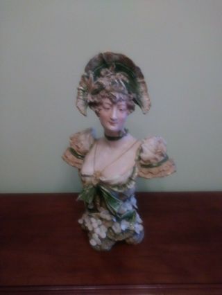Antique Teplitz Porcelain Figurine Lady Bust 13 ".