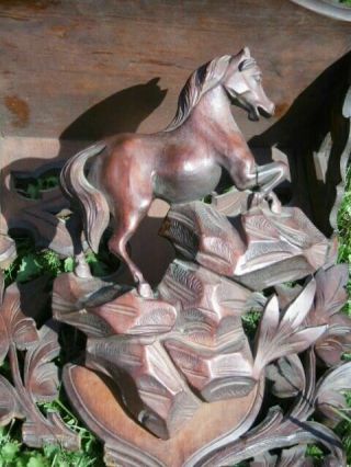 Black Forest Oak Carved Bracket Shelf With Carved Figure Of Horse C.  1870