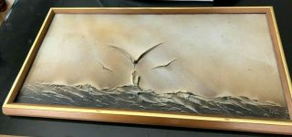 Ivar Bruun Mid Century Impressionist Seagulls Waves Acrylic On Canvas Painting