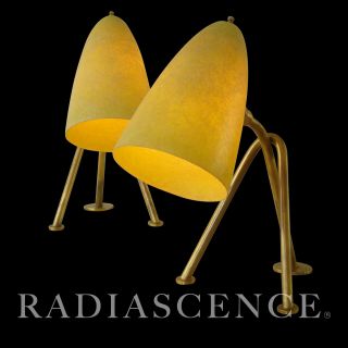 2 Gretta Grossman Grasshopper Atomic Modern Space Age Tripod Brass Lamps Smith