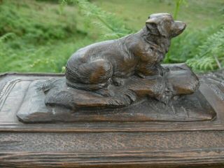 19thc BLACK FOREST OAK CARVED BOX WITH DOG LAYING ON TOP C.  1870 10