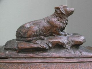 19thc Black Forest Oak Carved Box With Dog Laying On Top C.  1870