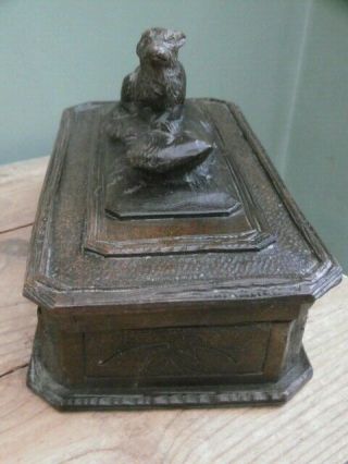 19thc BLACK FOREST OAK CARVED BOX WITH DOG LAYING ON TOP C.  1870 2