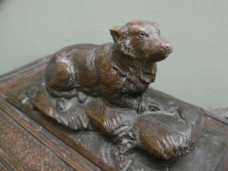 19thc BLACK FOREST OAK CARVED BOX WITH DOG LAYING ON TOP C.  1870 8