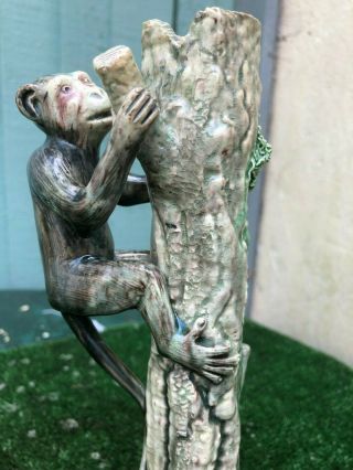 19thC MAJOLICA PALISSY M MAFRA,  CALDAS CANDLE HOLDER WITH MONKEY c1880s 4