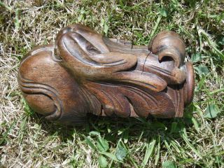 19thc GOTHIC OAK CARVED GARGOYLE WITH BALL IN MOUTH (2) 11