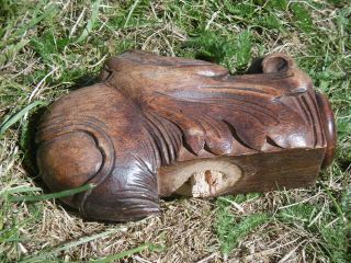 19thc GOTHIC OAK CARVED GARGOYLE WITH BALL IN MOUTH (2) 2