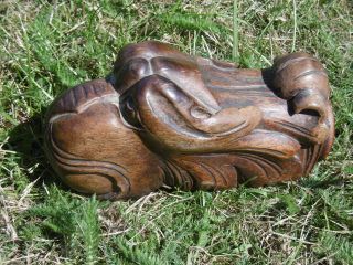 19thc GOTHIC OAK CARVED GARGOYLE WITH BALL IN MOUTH (2) 3