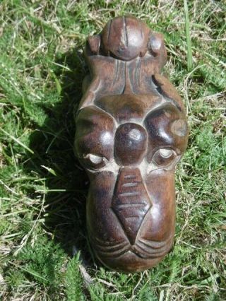19thc GOTHIC OAK CARVED GARGOYLE WITH BALL IN MOUTH (2) 4