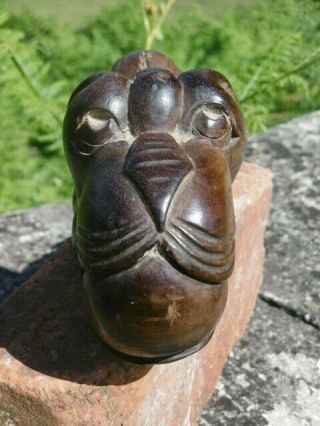 19thc GOTHIC OAK CARVED GARGOYLE WITH BALL IN MOUTH (2) 5