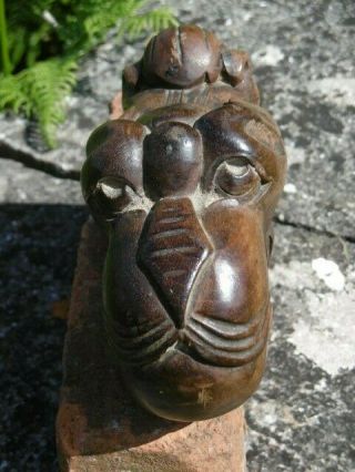 19thc GOTHIC OAK CARVED GARGOYLE WITH BALL IN MOUTH (2) 9