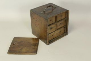 Very Rare 18th C 5 - Drawer Traveling Spice Chest In Spanish Brown Paint