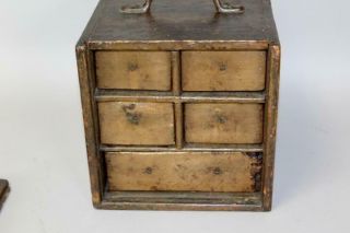 VERY RARE 18TH C 5 - DRAWER TRAVELING SPICE CHEST IN SPANISH BROWN PAINT 8