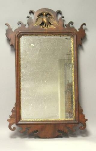 RARE 18TH C QUEEN ANNE MIRROR WITH CARVED GILDED PHOENIX THE BEST CARVED CRESTS 2
